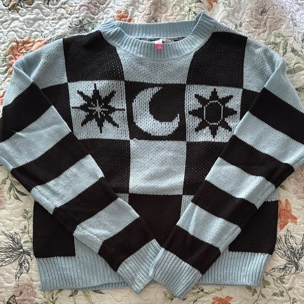 Black and Light Blue Checkered Sweater